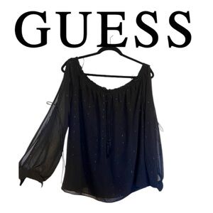 Guess Sheer Black Cut-Out Blouse Size Large